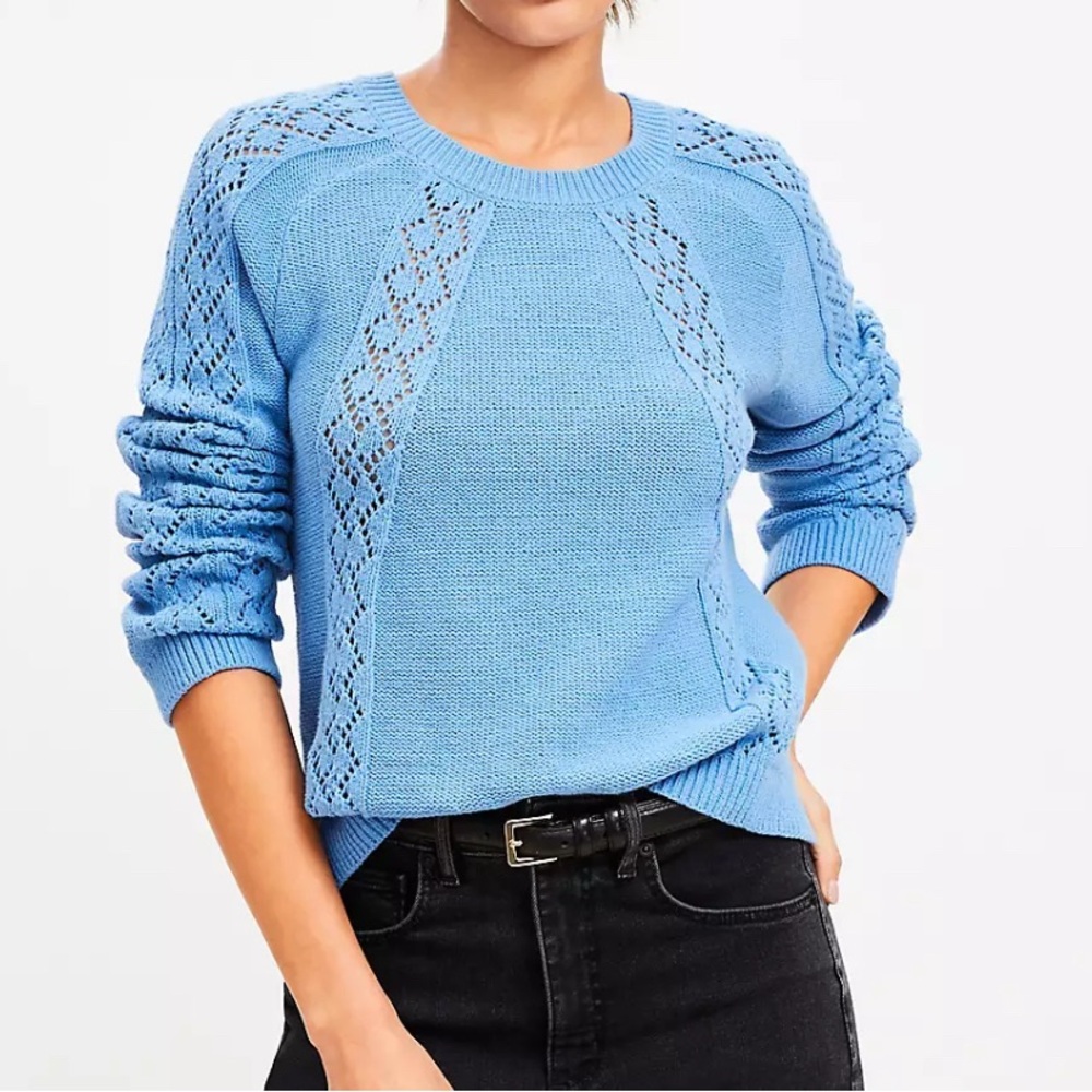 LOFT Geo Pointelle Crochet Sweater Size XS